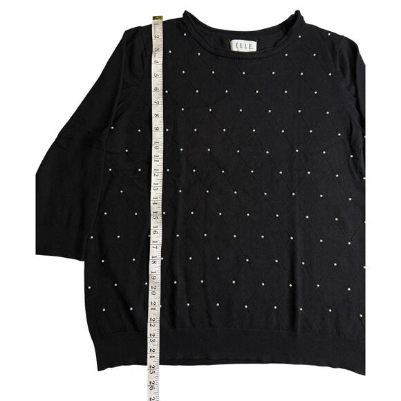 Elle Black Pearl Studded Sweater Women’s XL Pullover 3/4 Sleeve Knit Top - Picture 8 of 8